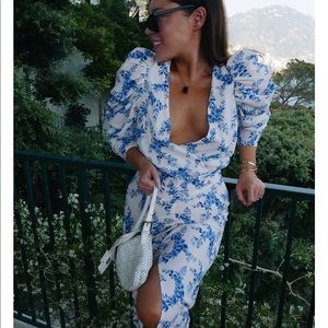 LORNA LUXE 'AMALFINA' PRINT PLUNGE MIDI DRESS